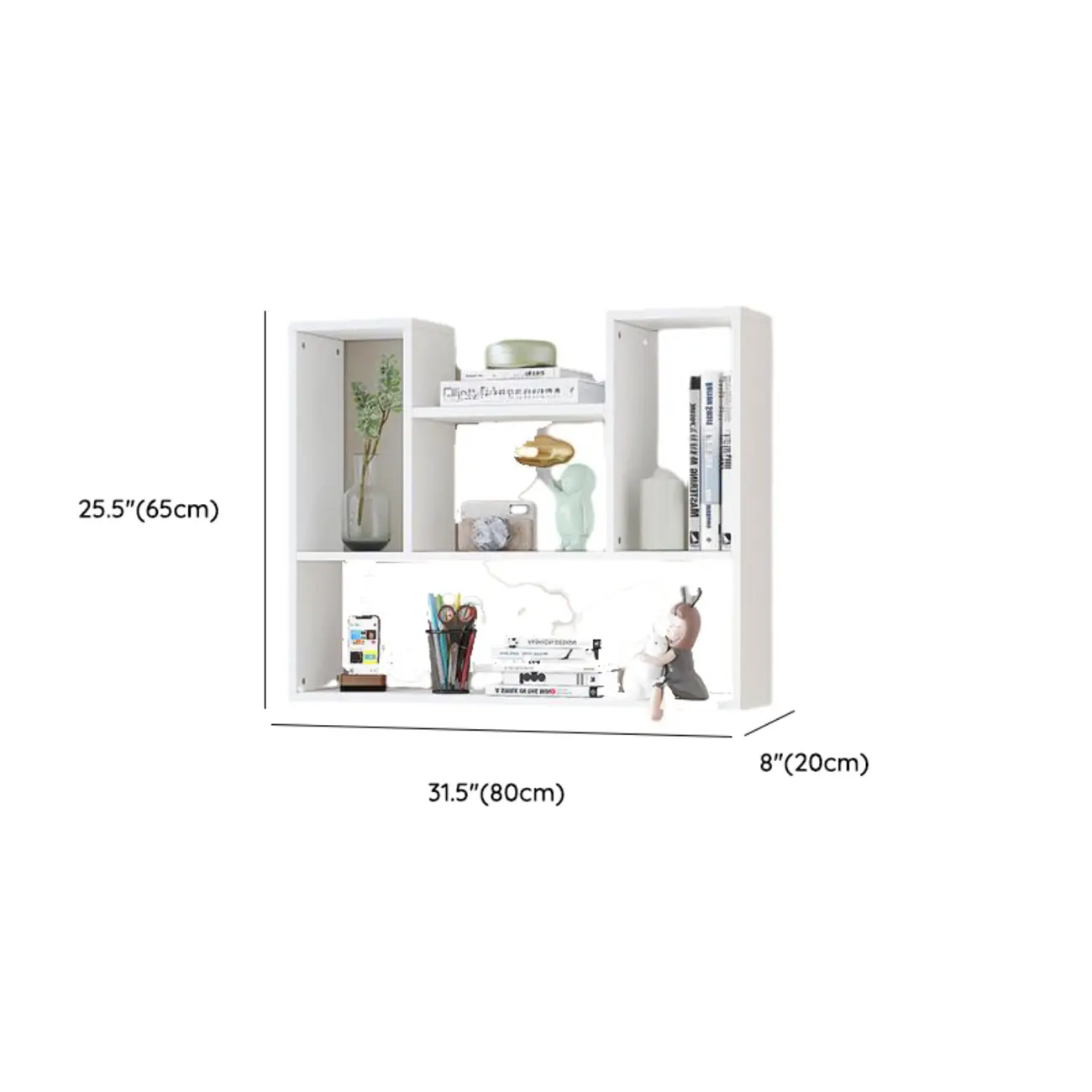 Modern Wooden 3-Tier Open Back Wall-Mounted Bookcase #size | homeyfad