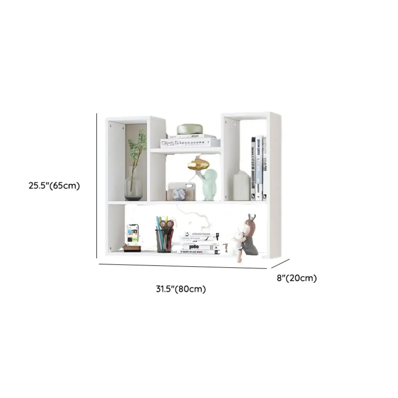 Modern Wooden 3-Tier Open Back Wall-Mounted Bookcase #size