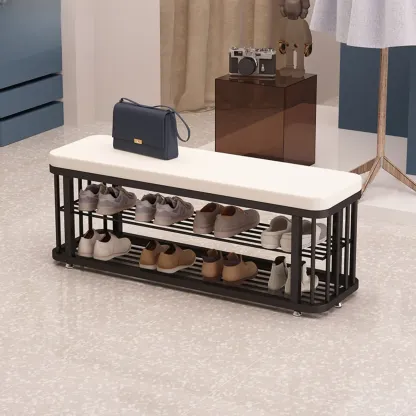 Simplistic Gold Metal Shoe Bench with Padded Upholstery Image - 3