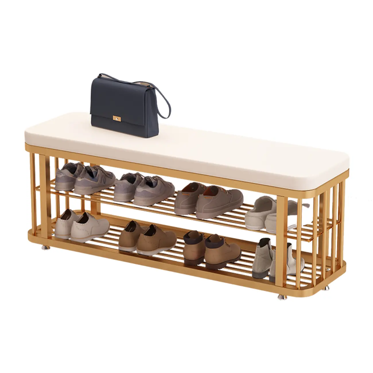 Simplistic Gold Metal Shoe Bench with Padded Upholstery Image - 20 | homeyfad