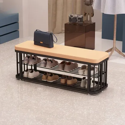 Simplistic Gold Metal Shoe Bench with Padded Upholstery Image - 12