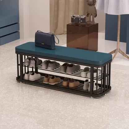 Simplistic Gold Metal Shoe Bench with Padded Upholstery Image - 19