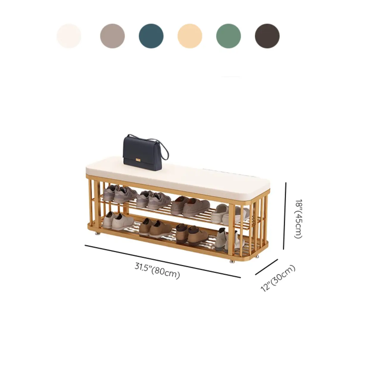 Simplistic Gold Metal Shoe Bench with Padded Upholstery Image - 22 | homeyfad