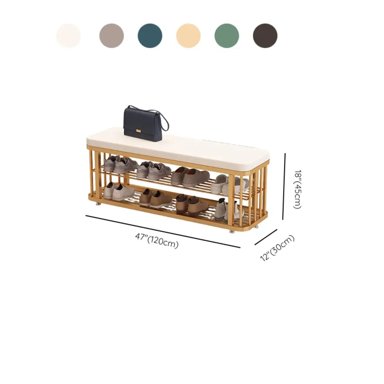 Simplistic Gold Metal Shoe Bench with Padded Upholstery Image - 24