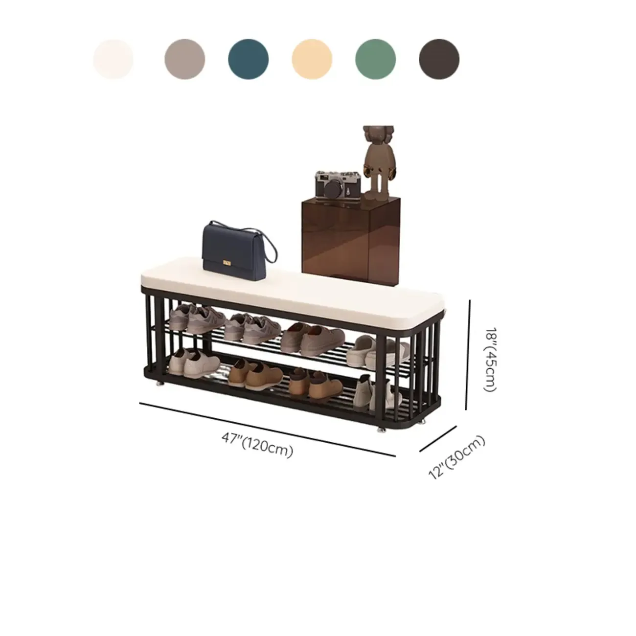 Simplistic Gold Metal Shoe Bench with Padded Upholstery Image - 28