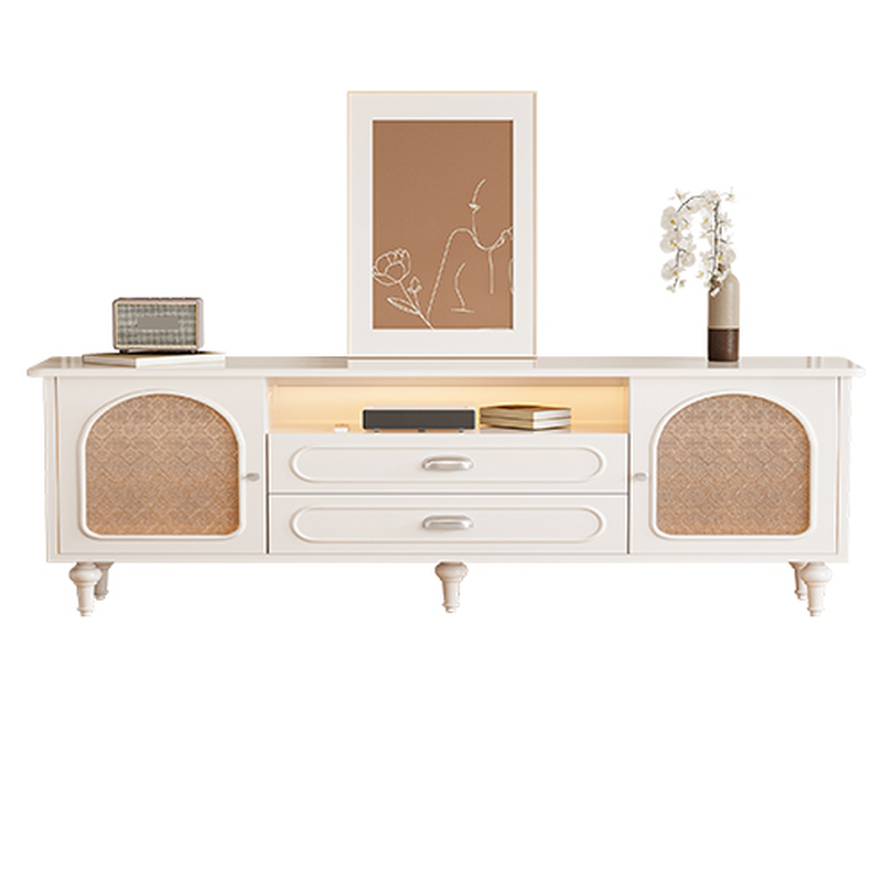 Modern Wood Curved Glass Door Black TV Stand with Light | homeyfad