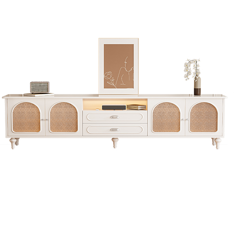 Modern Wood Curved Glass Door Black TV Stand with Light | homeyfad