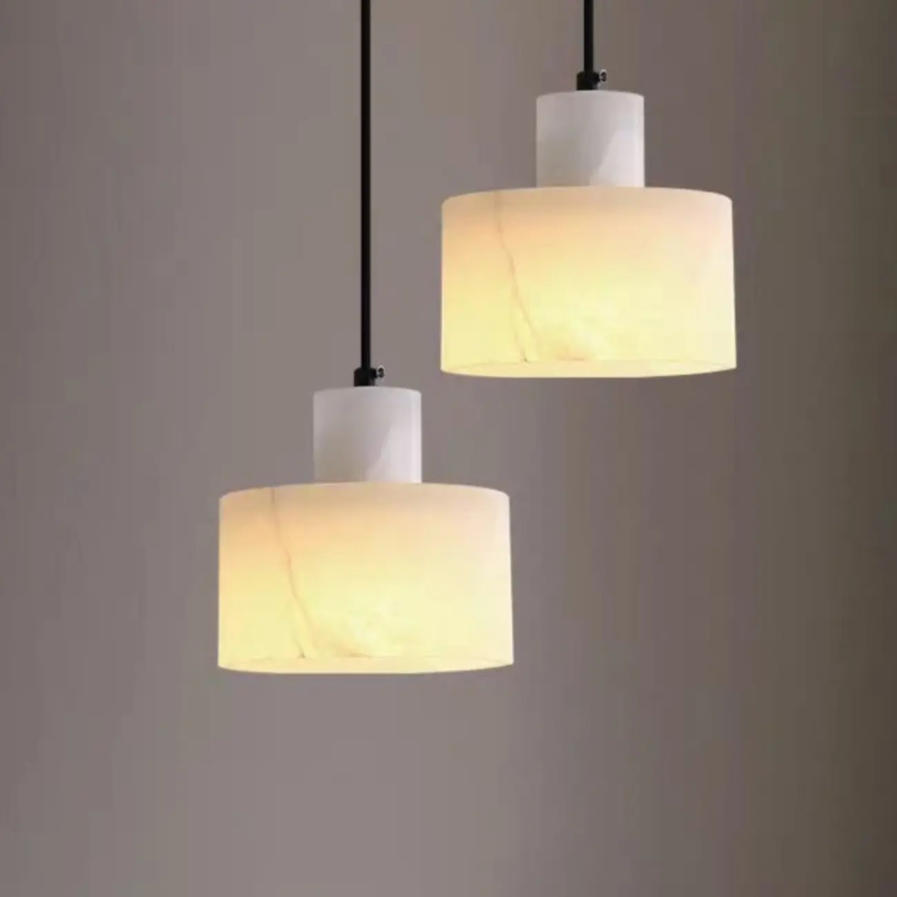 Black Stone Cylinder Hanging Pendant Light Fixture Image - 2 | homeyfad