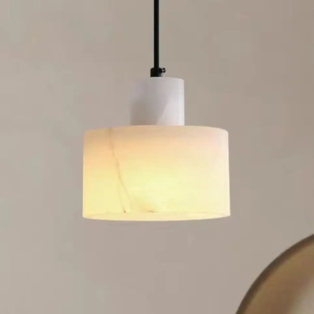 Black Stone Cylinder Hanging Pendant Light Fixture Image - 3