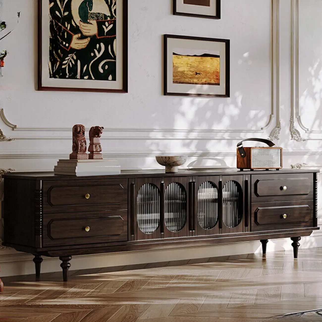 Modern Brown Wood TV Stand with Storage and Cabinets Image - 1 | homeyfad