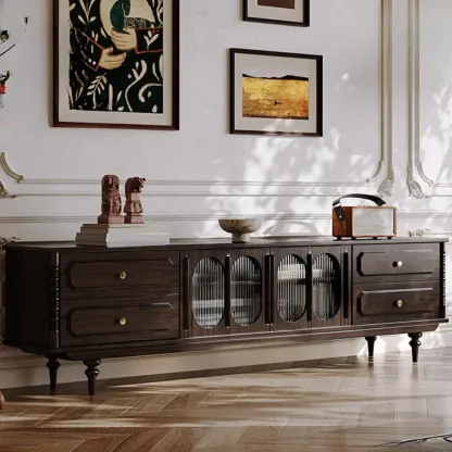 Modern Brown Wood TV Stand with Storage and Cabinets Image - 1