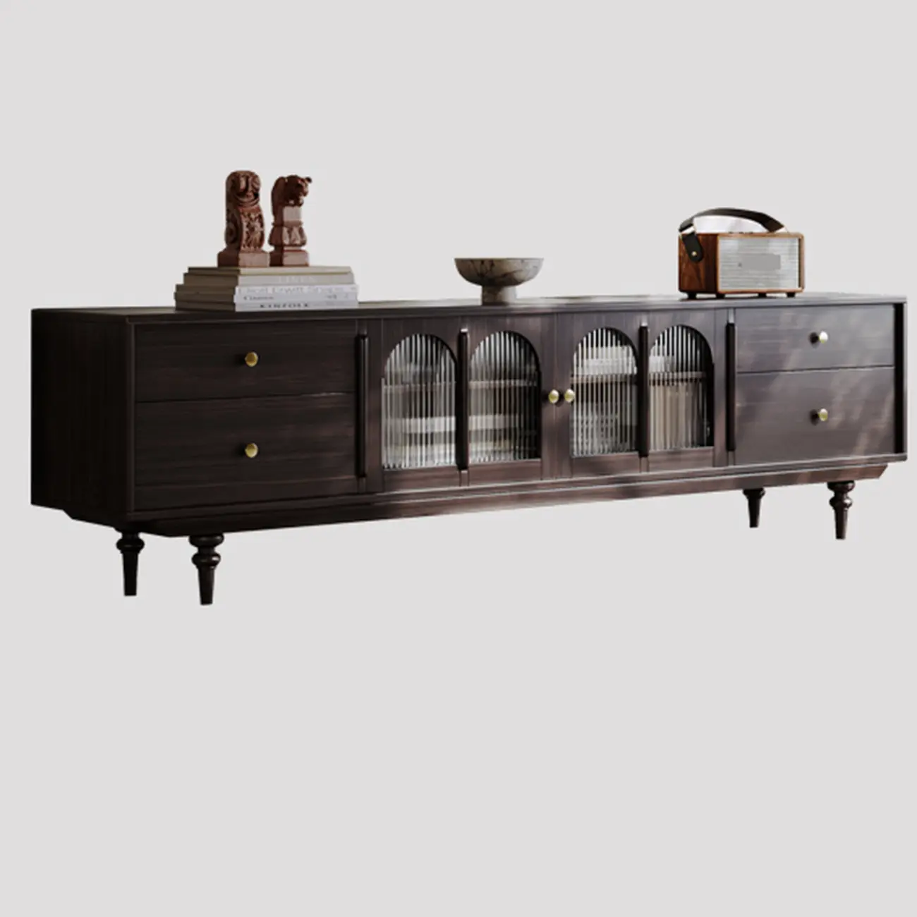 Modern Brown Wood TV Stand with Storage and Cabinets Image - 3 | homeyfad