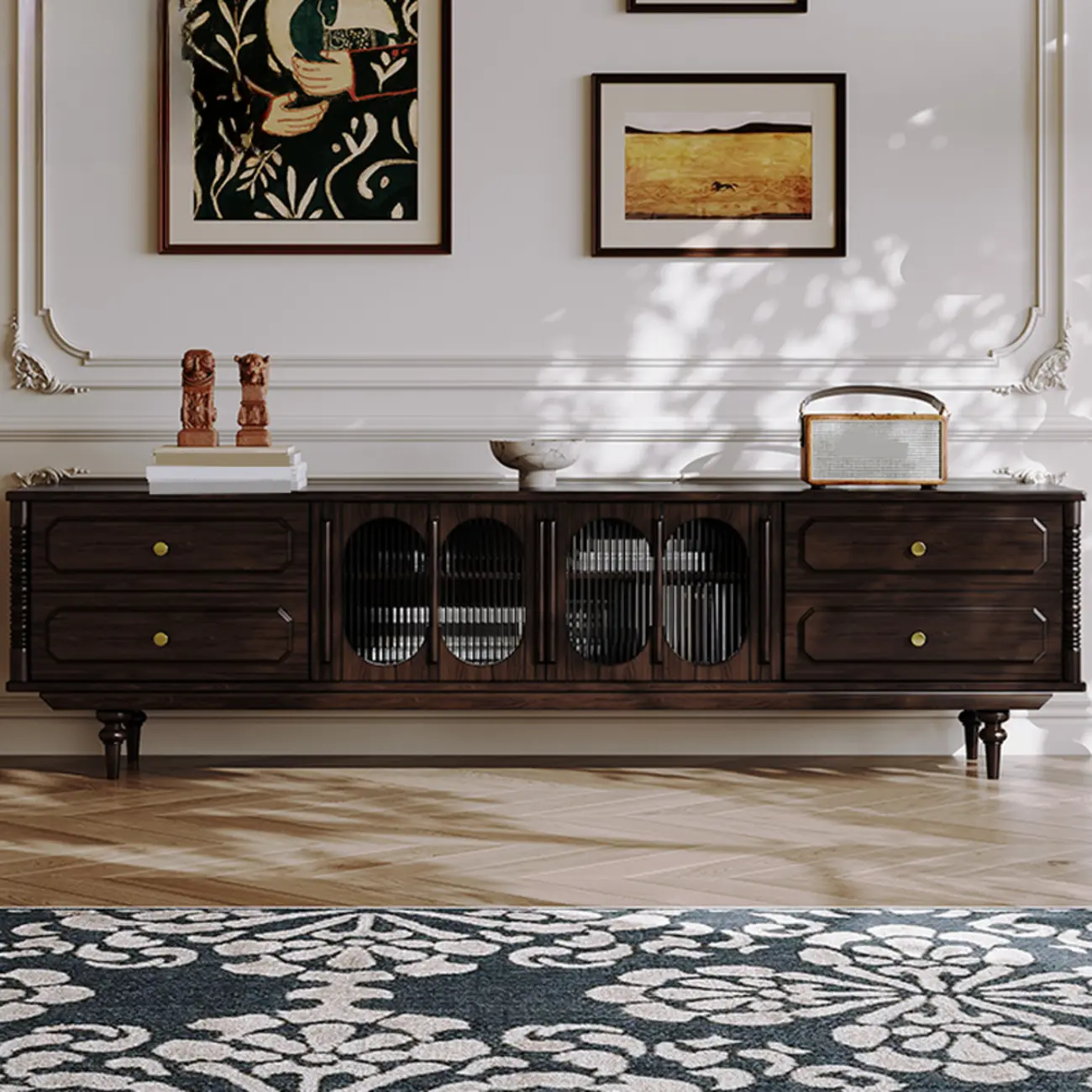 Modern Brown Wood TV Stand with Storage and Cabinets Image - 2 | homeyfad