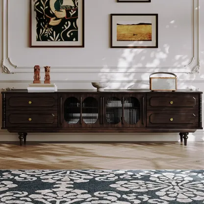 Modern Brown Wood TV Stand with Storage and Cabinets Image - 2