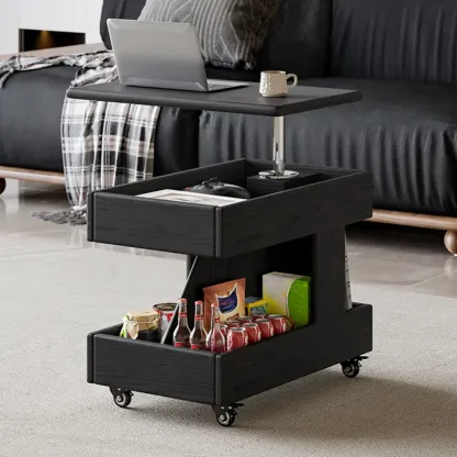 Versatile Swivel Top Modern Wood Side Table with Wheels Image - 2