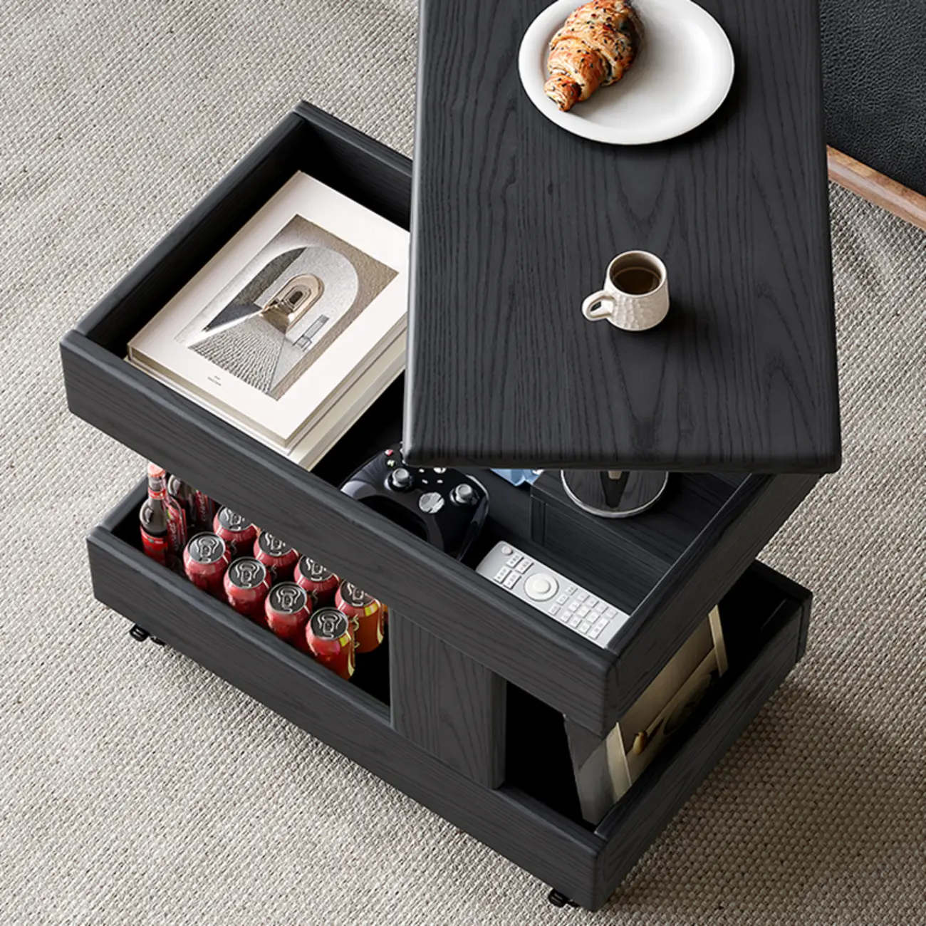 Versatile Swivel Top Modern Wood Side Table with Wheels Image - 4 | homeyfad