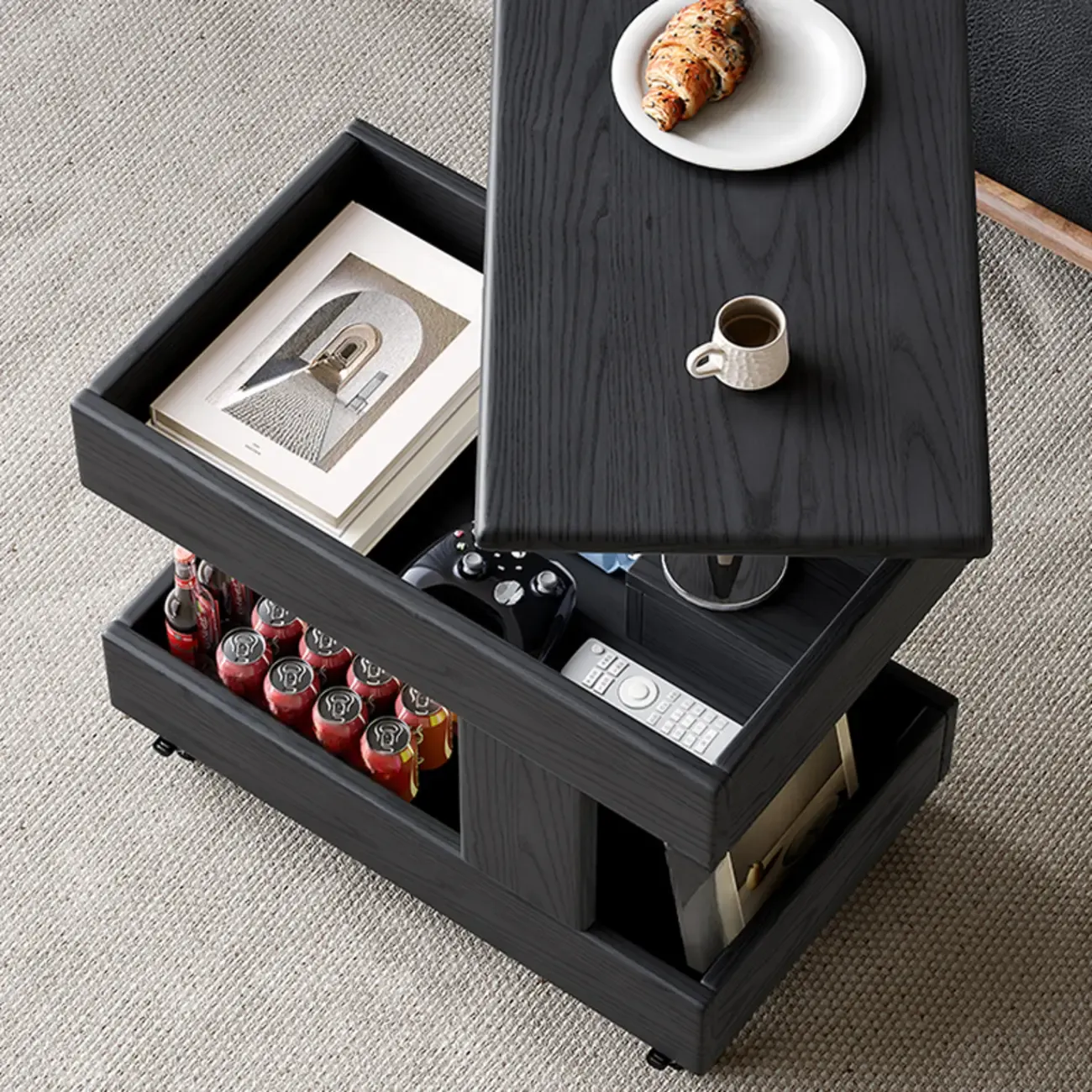 Versatile Swivel Top Modern Wood Side Table with Wheels Image - 4