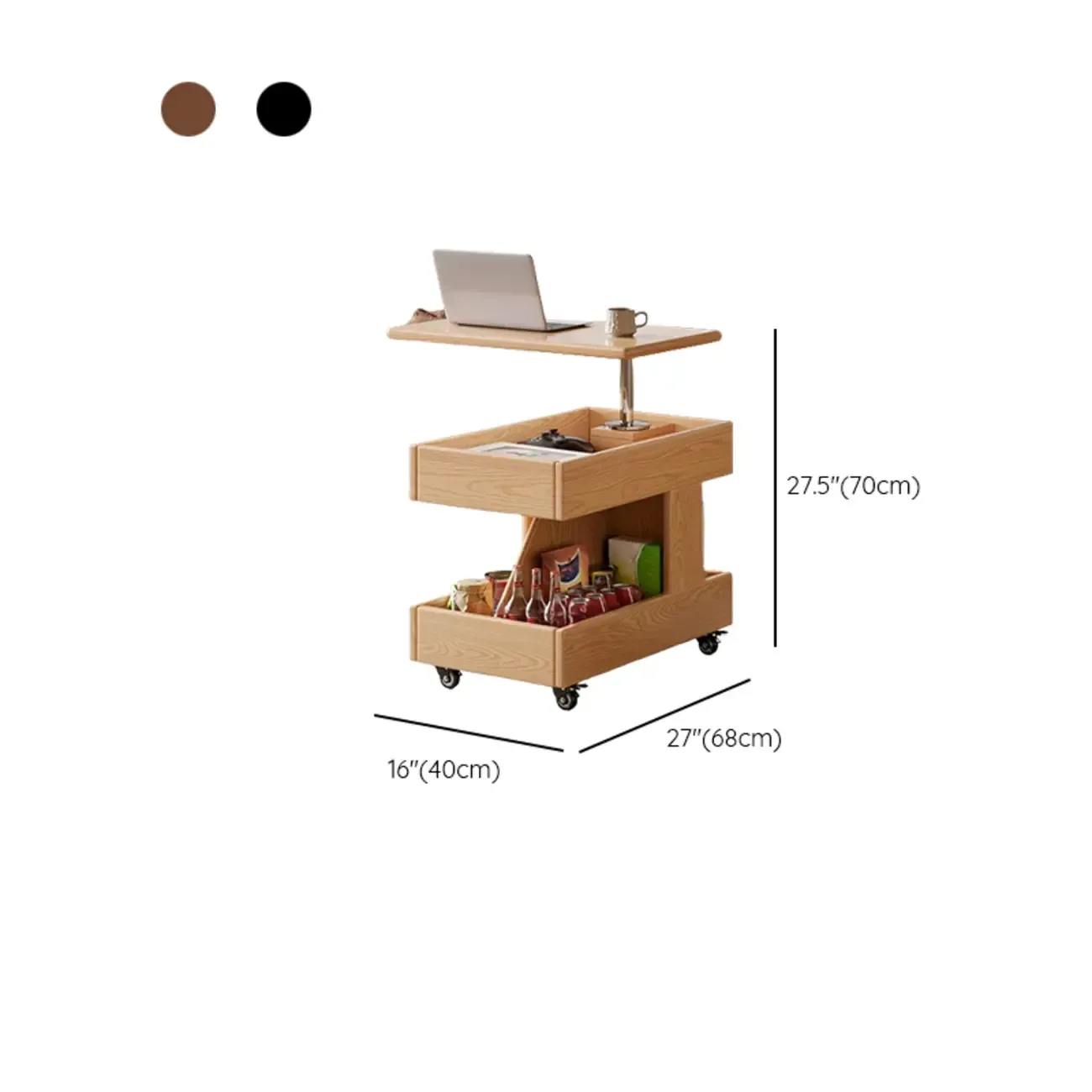 Versatile Swivel Top Modern Wood Side Table with Wheels #size