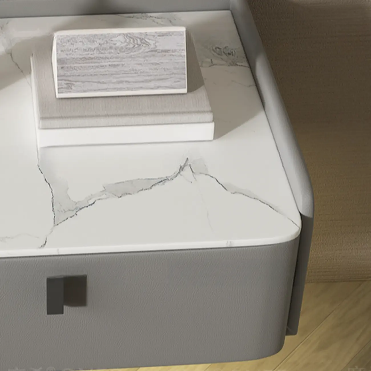 Minimalist White Stone Top Wall-Mounted Wood Nightstand Image - 17 | homeyfad