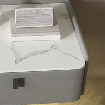 Minimalist White Stone Top Wall-Mounted Wood Nightstand Image - 17