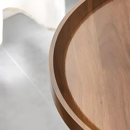 Adjustable Round Acrylic & Wood C-Shaped Wheel Side Table Image - 8