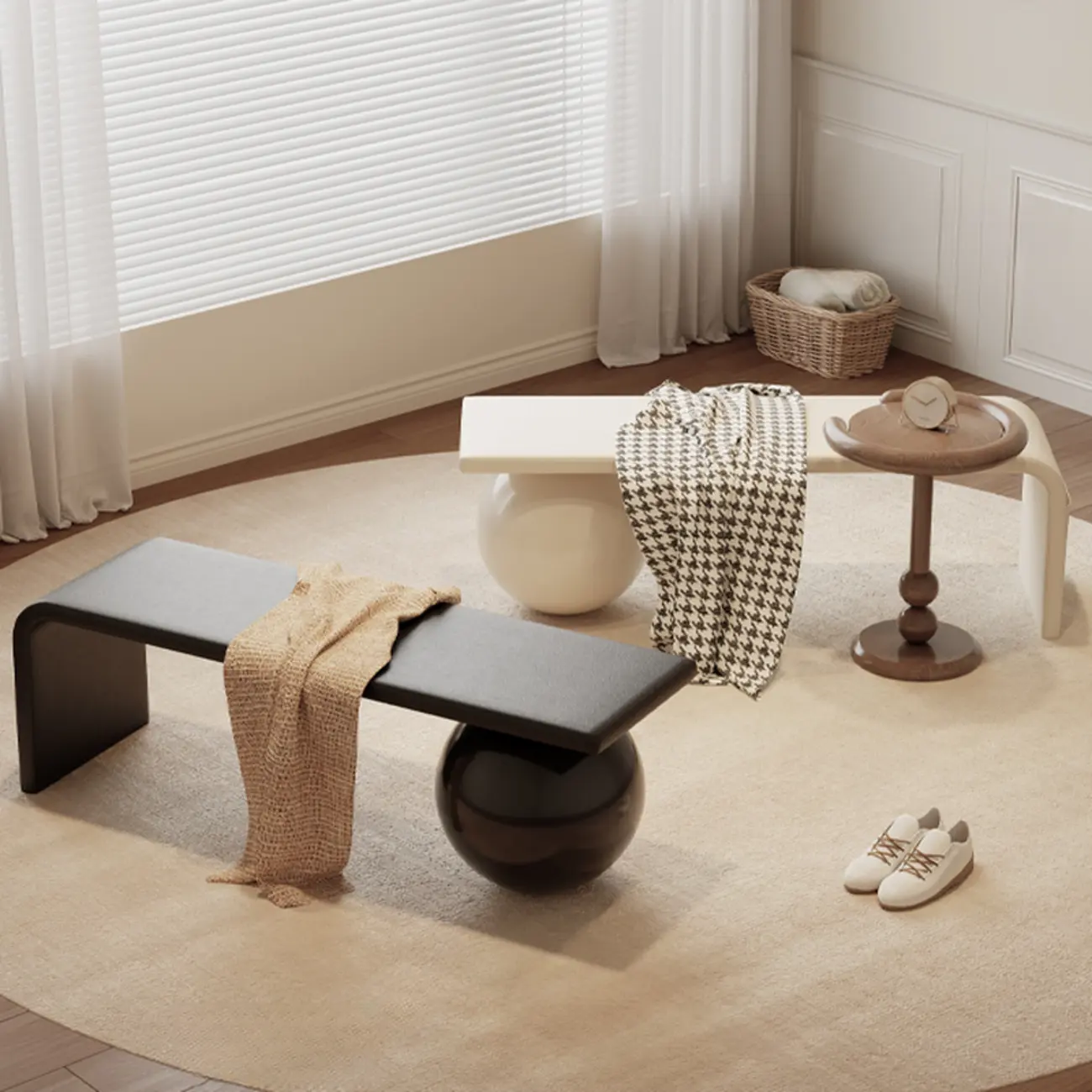 Decorative Square Wood and Leather Cushioned Sitting Bench Image - 1 | homeyfad
