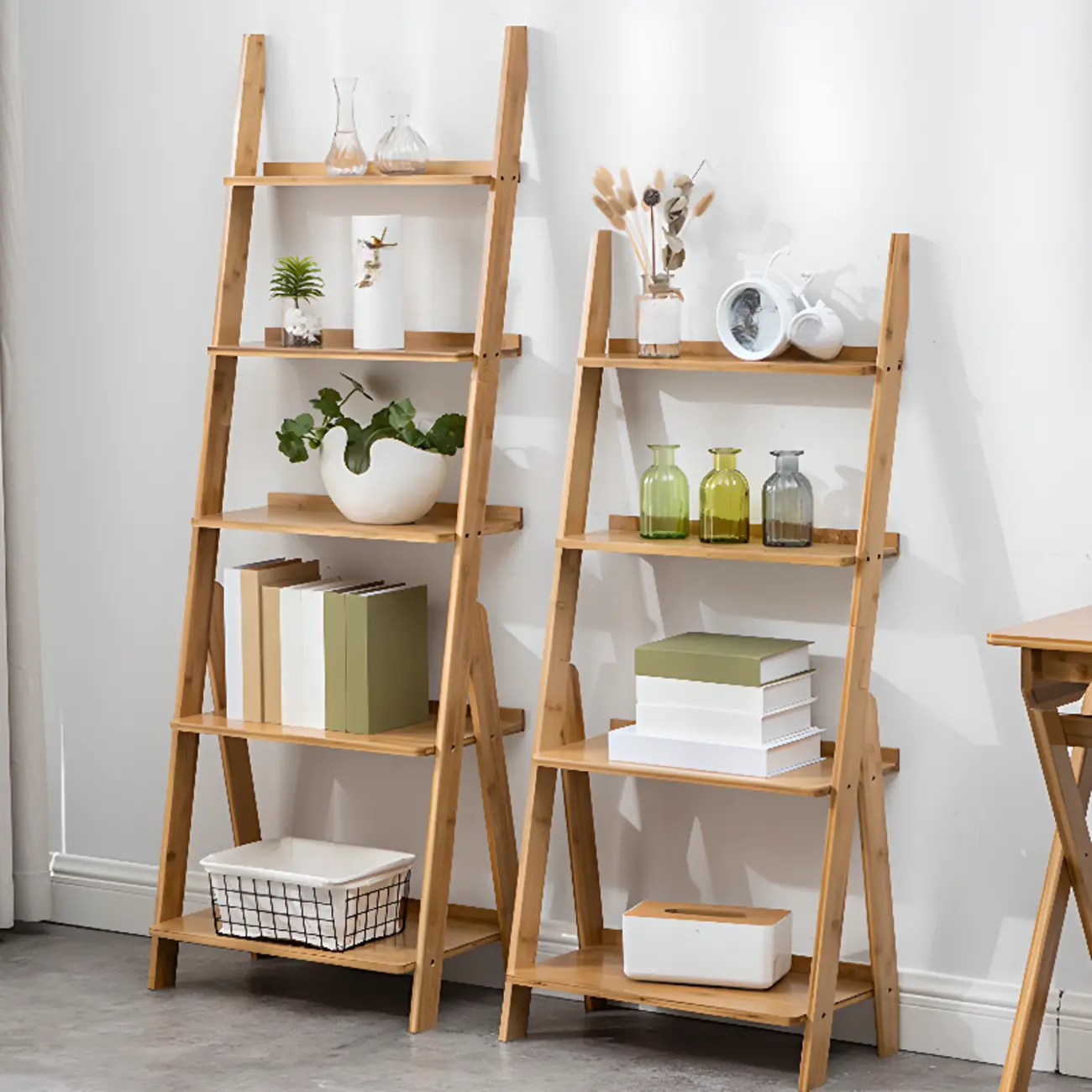 Bamboo Open 4 Shelves Adjustable Ladder Bookcase Image - 2 | homeyfad