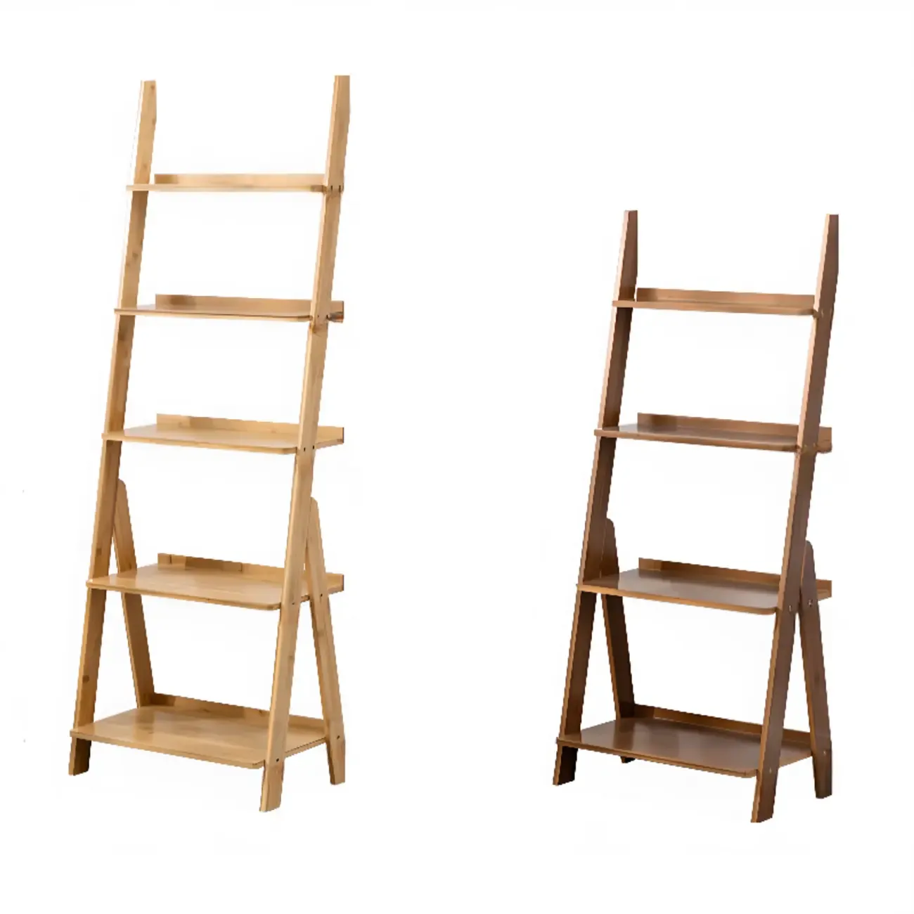 Bamboo Open 4 Shelves Adjustable Ladder Bookcase Image - 5
