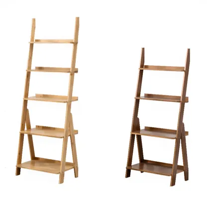 Bamboo Open 4 Shelves Adjustable Ladder Bookcase Image - 5