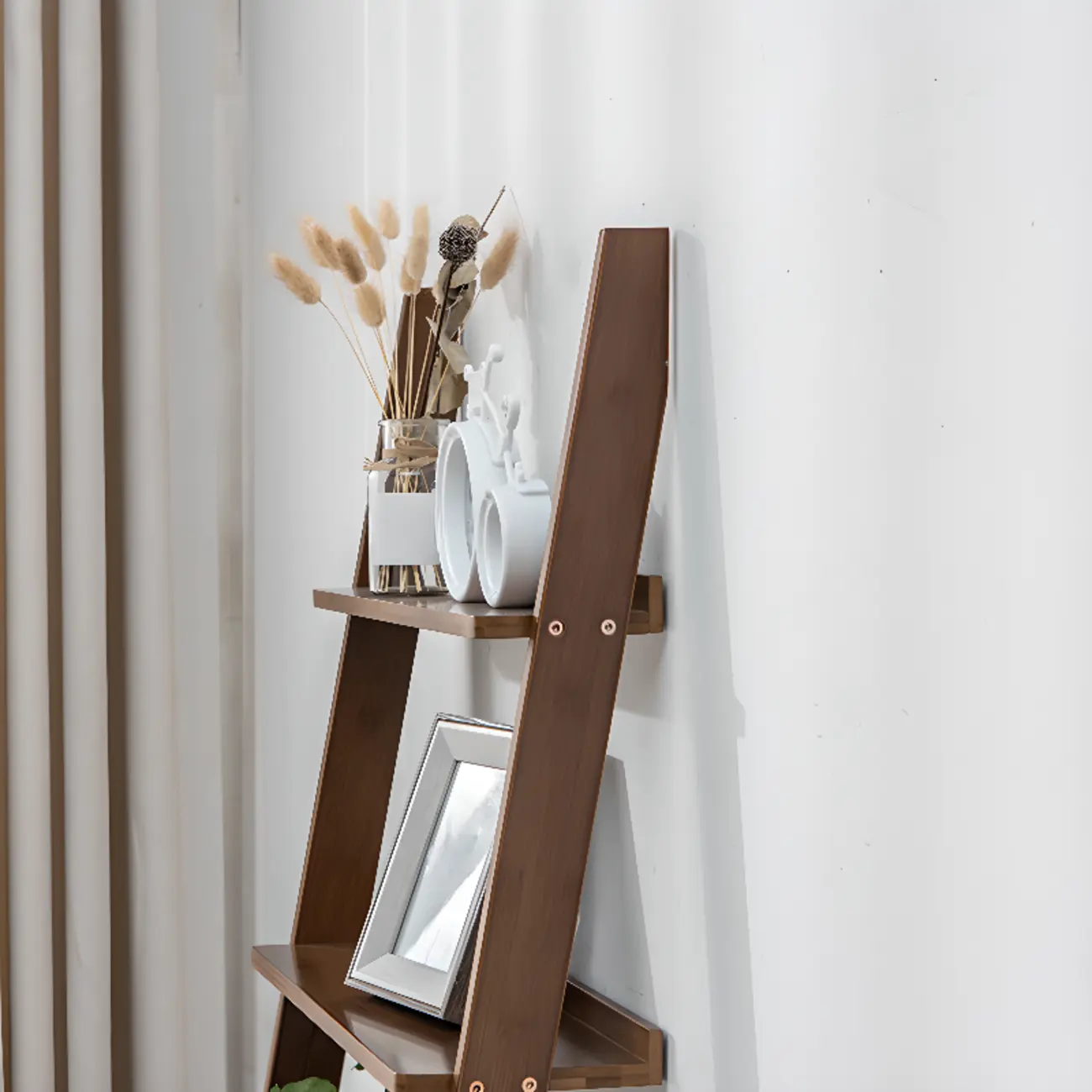 Bamboo Open 4 Shelves Adjustable Ladder Bookcase Image - 8 | homeyfad