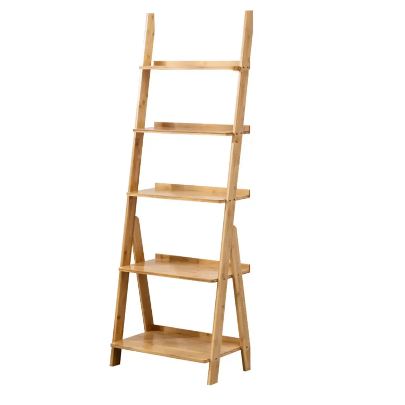 Bamboo Open 4 Shelves Adjustable Ladder Bookcase Image - 10