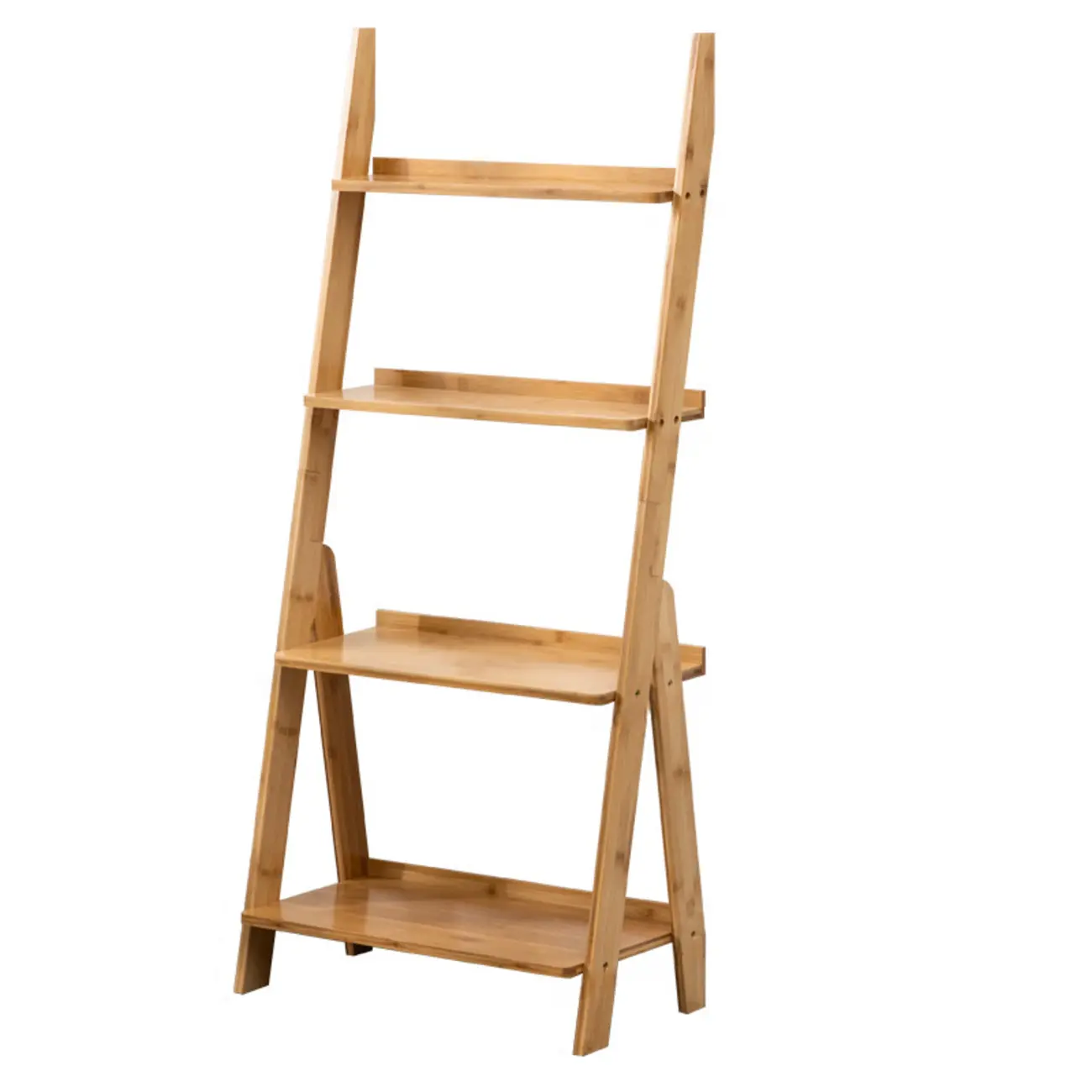 Bamboo Open 4 Shelves Adjustable Ladder Bookcase Image - 11 | homeyfad