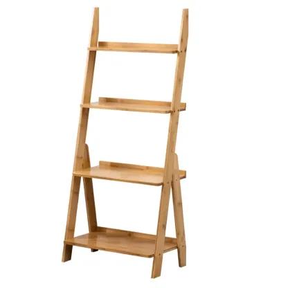 Bamboo Open 4 Shelves Adjustable Ladder Bookcase Image - 11