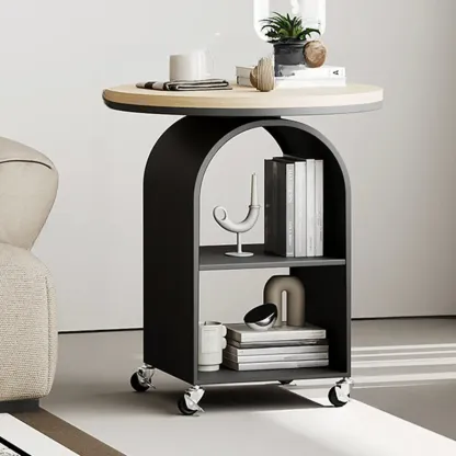 White Arch Glass Top Metal Storage Side Table with Wheels