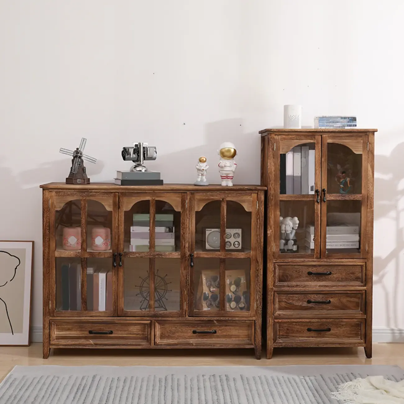 Traditional Espresso Wood China Cabinet with Glass Doors Image - 1