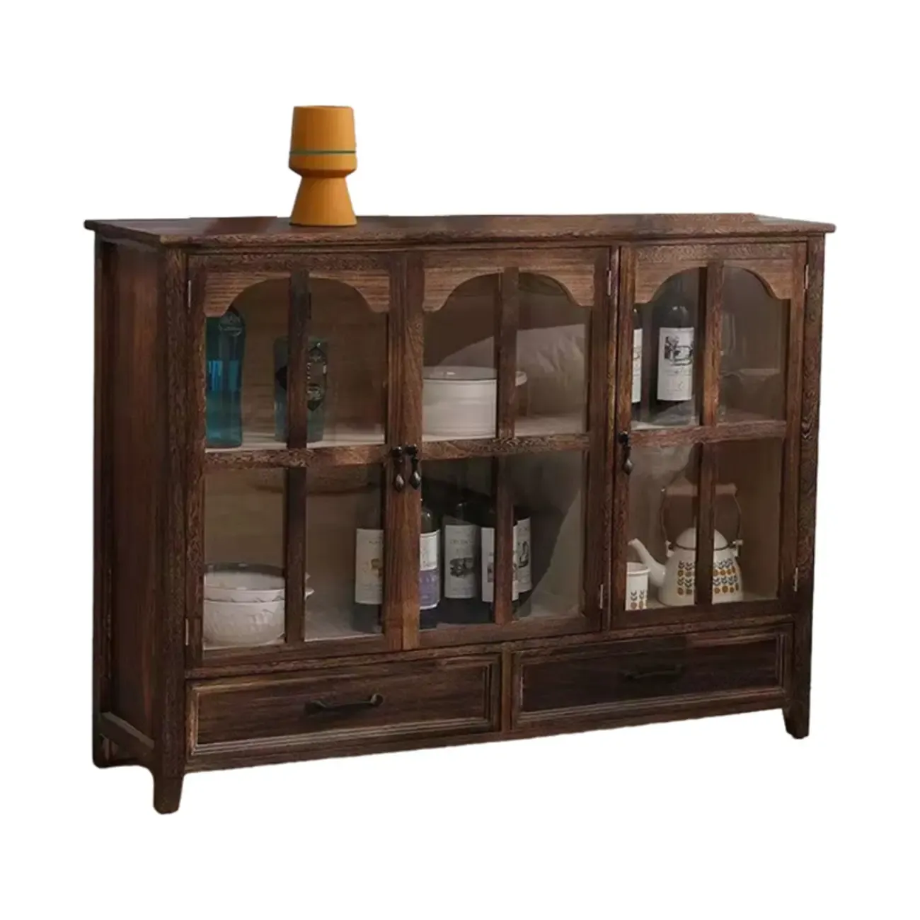 Traditional Espresso Wood China Cabinet with Glass Doors Image - 10