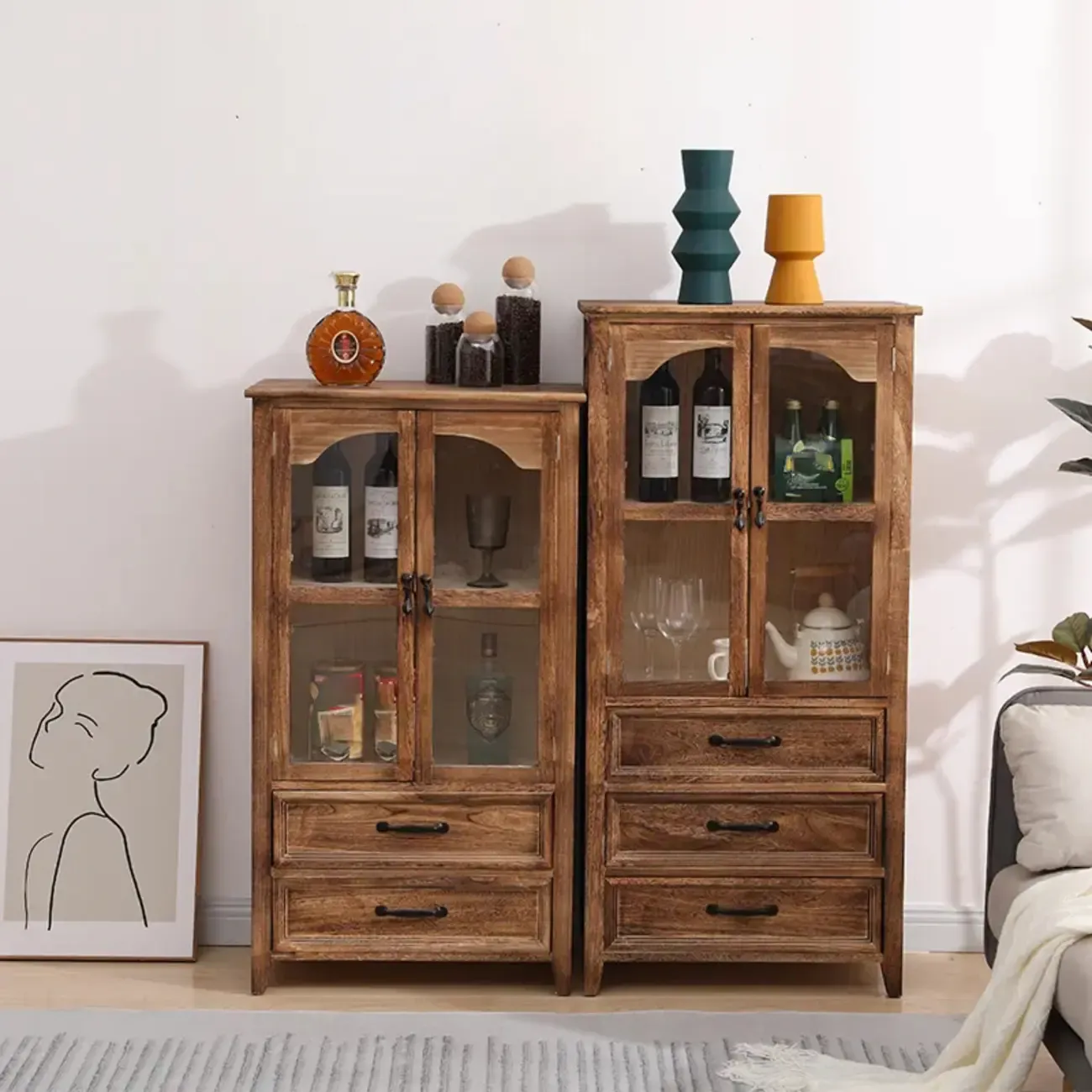 Traditional Espresso Wood China Cabinet with Glass Doors Image - 4