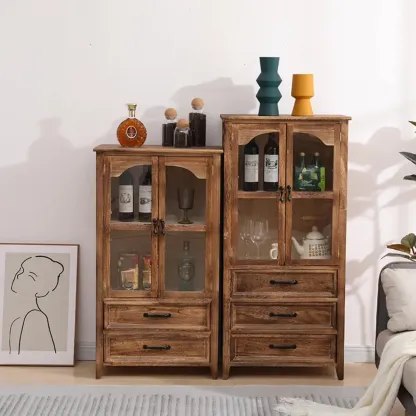 Traditional Espresso Wood China Cabinet with Glass Doors Image - 4