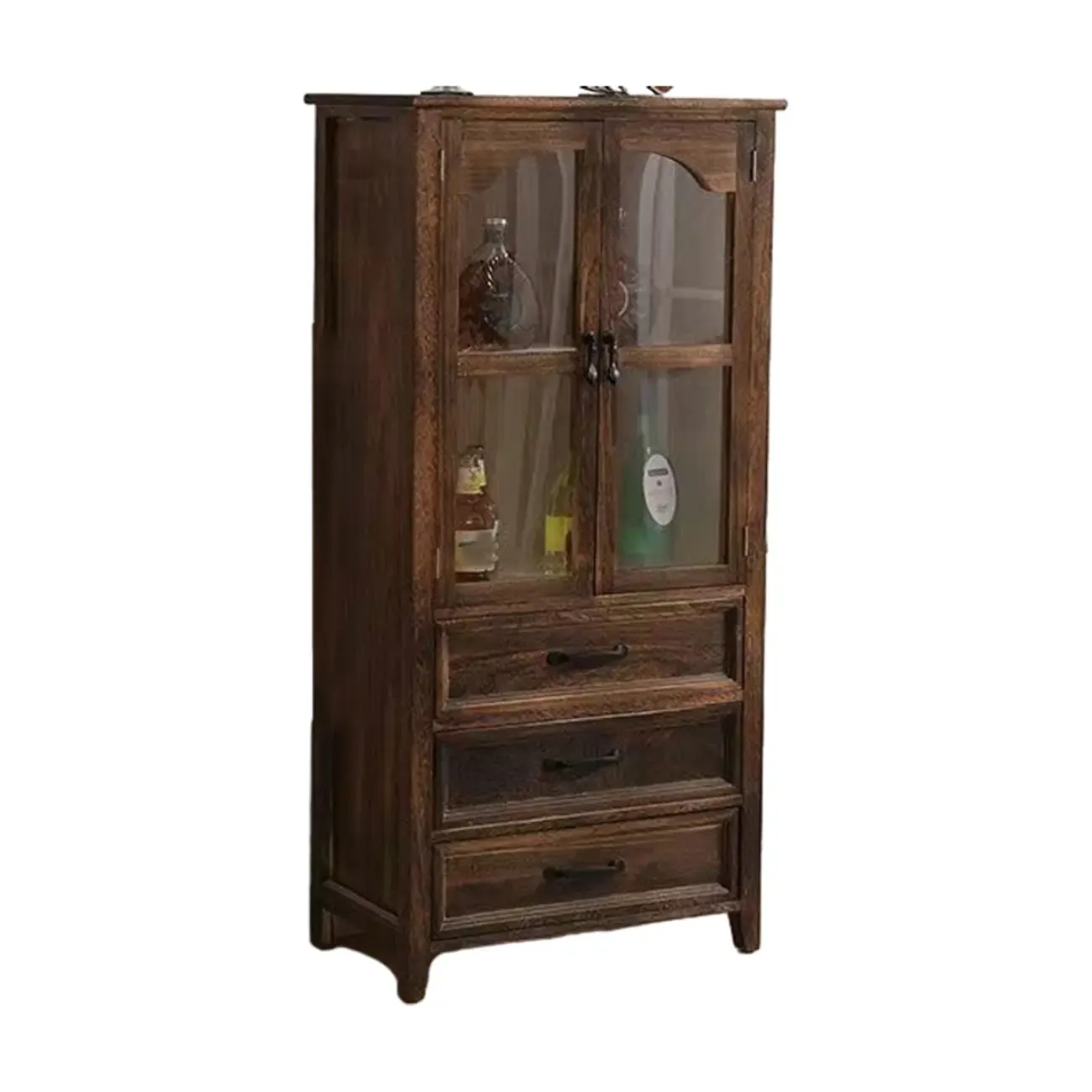 Traditional Espresso Wood China Cabinet with Glass Doors | HomeyFad