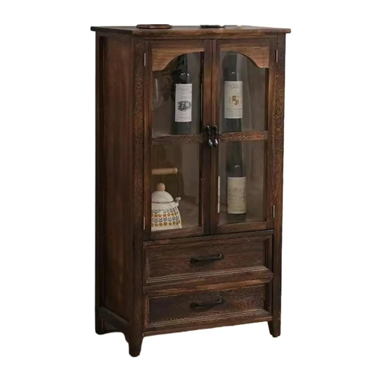 Traditional Espresso Wood China Cabinet with Glass Doors Image - 12