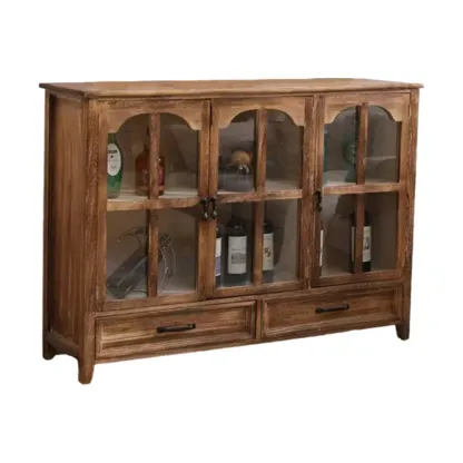Traditional Espresso Wood China Cabinet with Glass Doors Image - 13