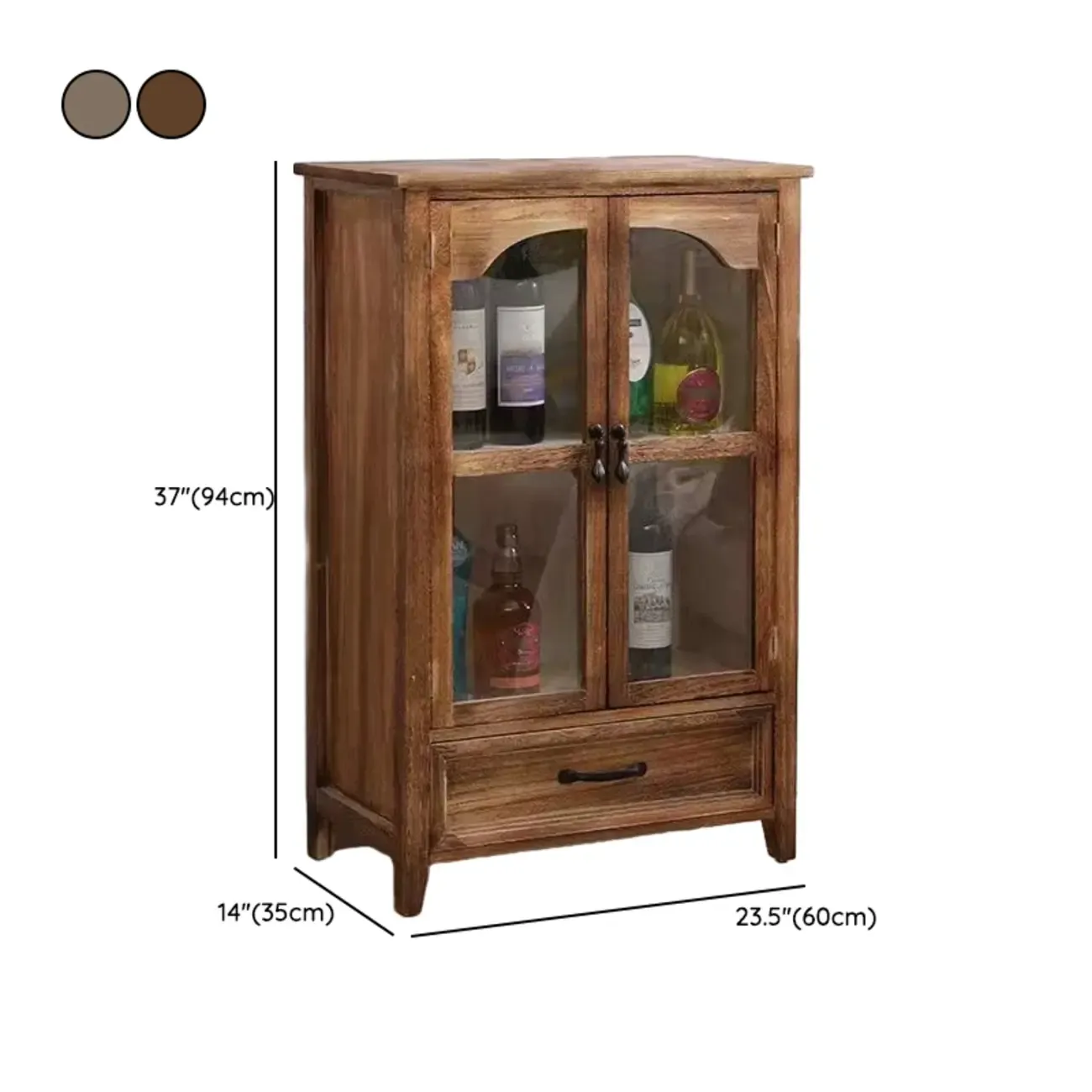 Traditional Espresso Wood China Cabinet with Glass Doors #size