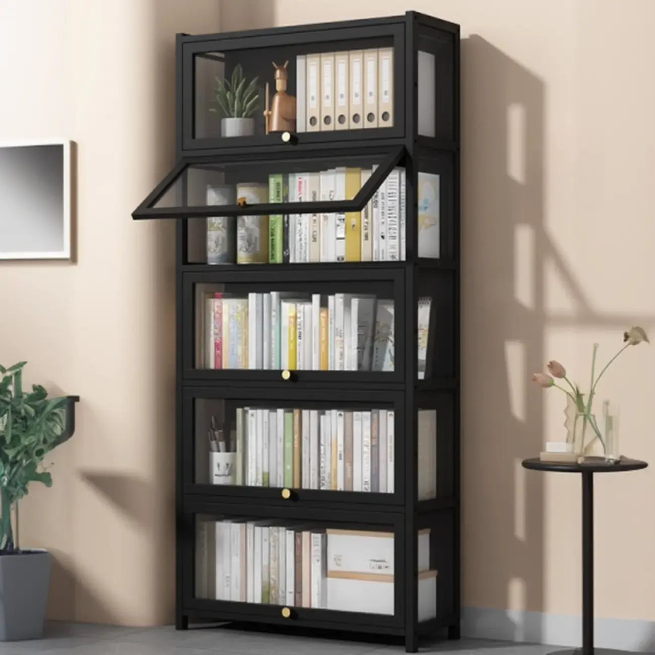 Modern Plexiglass Door Barrister Wood Bookcase Image - 1