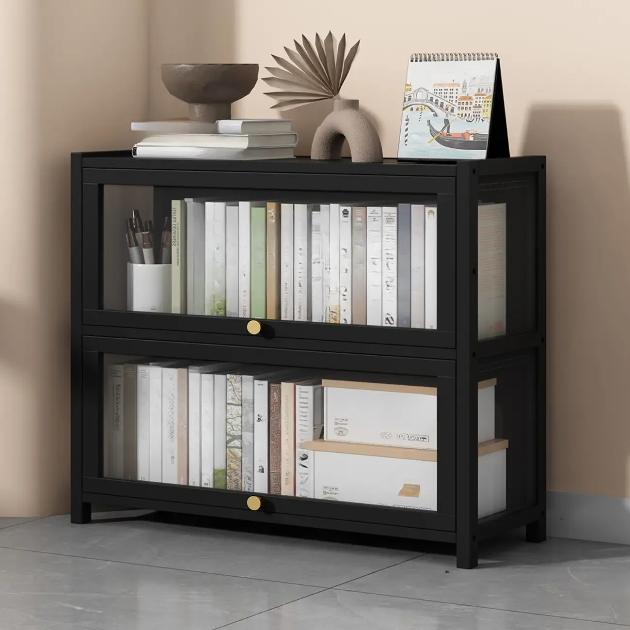 Modern Plexiglass Door Barrister Wood Bookcase Image - 6