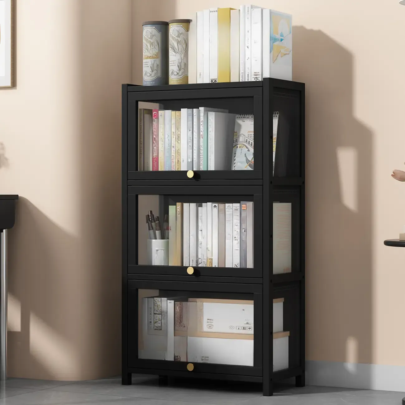 Modern Plexiglass Door Barrister Wood Bookcase Image - 7