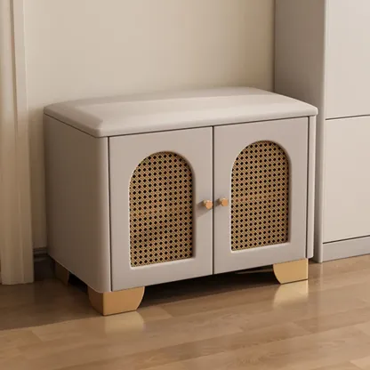 Cubic Wooden Upholstered Entryway Bench with Doors Image - 3