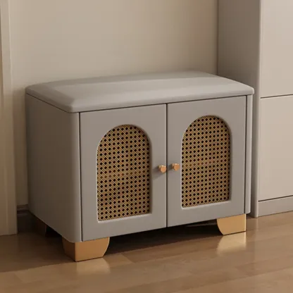 Cubic Wooden Upholstered Entryway Bench with Doors Image - 5