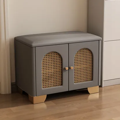 Cubic Wooden Upholstered Entryway Bench with Doors Image - 6