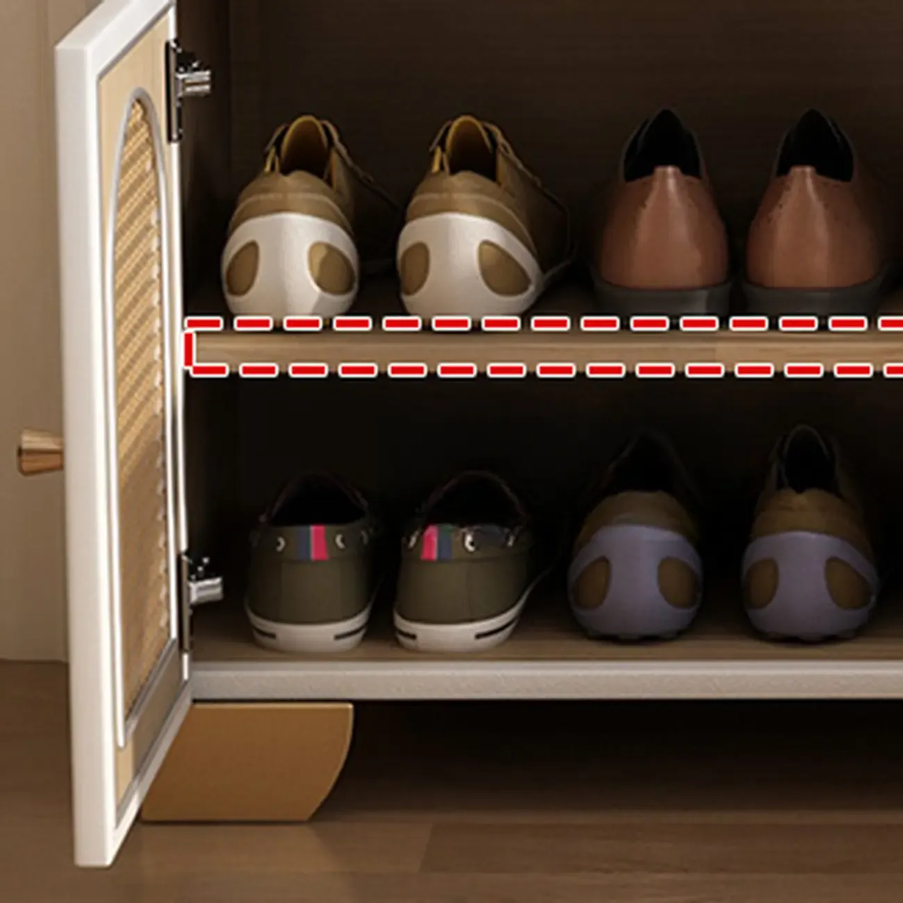 Cubic Wooden Upholstered Entryway Bench with Doors Image - 10