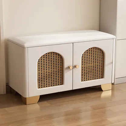 Cubic Wooden Upholstered Entryway Bench with Doors Image - 13